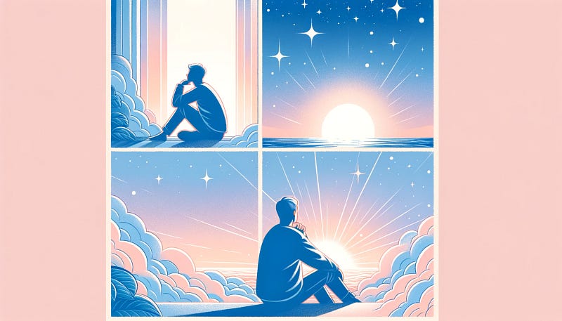 A person in contemplation gazing at a bright horizon, symbolizing hope.