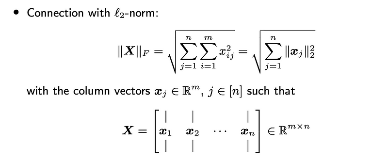 Connection between Frobenius norm and L2-norm