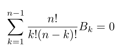 Formula for calculating Bernoulli numbers