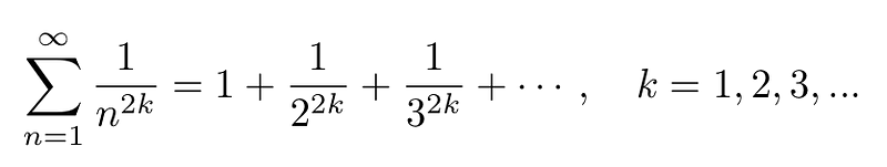 Euler's equation for the sum of reciprocals of even powers