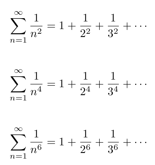 Examples of Euler's equation for k=1,2,3