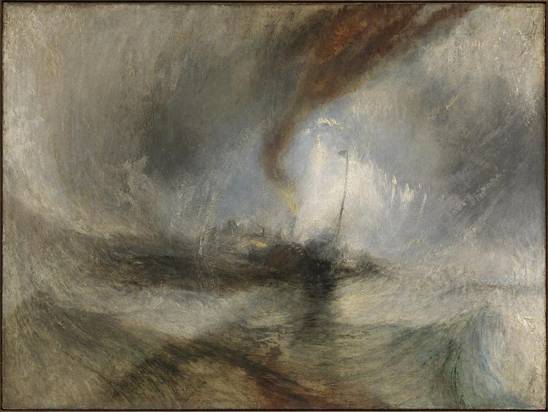 JMW Turner’s Snow Storm painting showcasing dynamic sea motion.