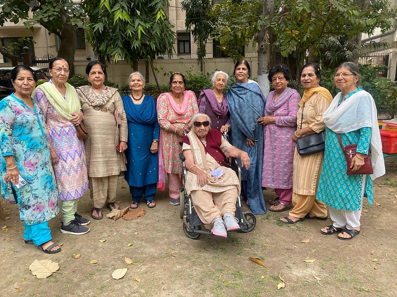 A spirited 94-year-old enjoying life in her wheelchair.