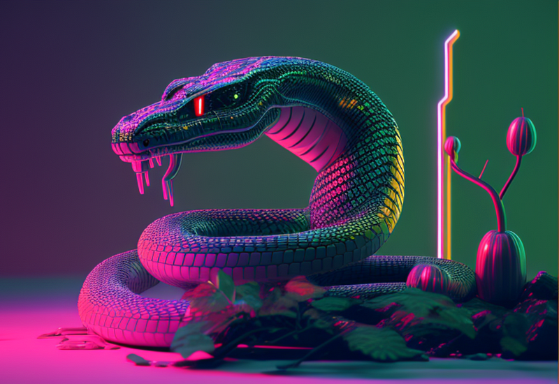 A digital representation of the Snake in a vaporwave aesthetic.