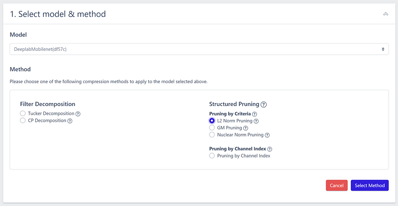 Interface for selecting pruning criteria