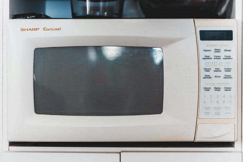 Microwave oven in a kitchen