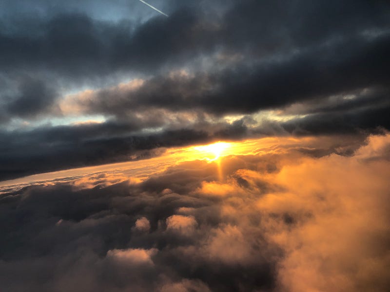 Beautiful sunset viewed from an airplane