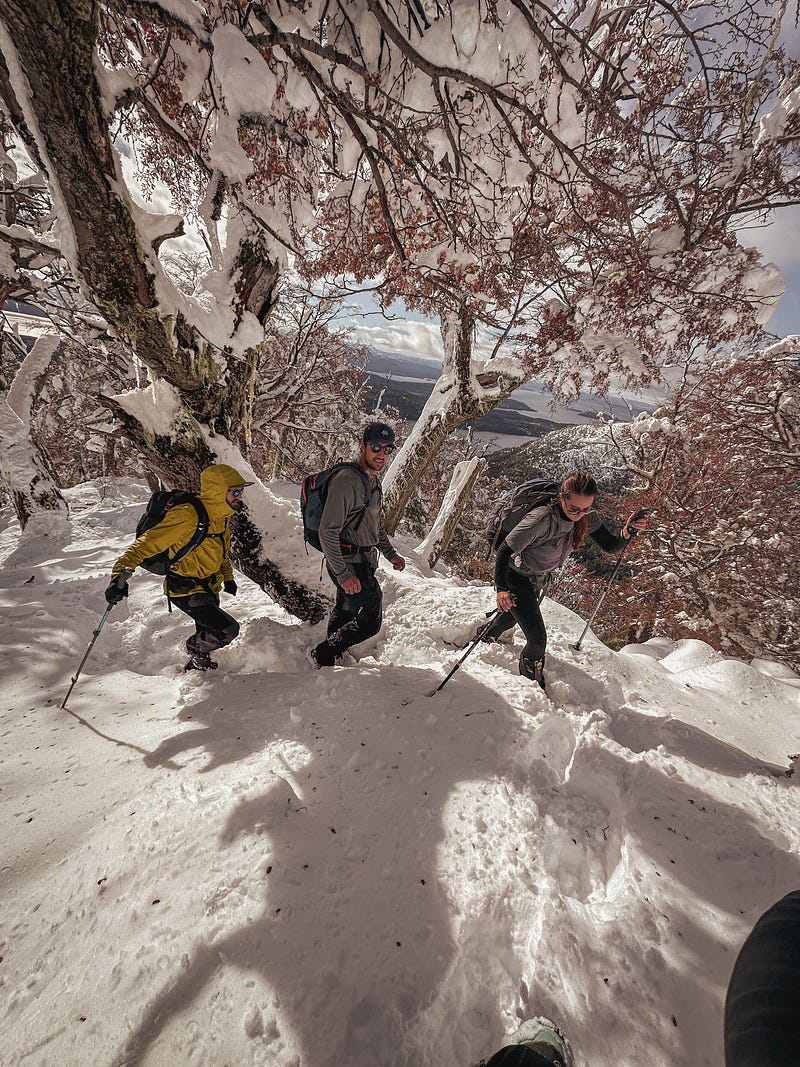 Ski inspection in Patagonia showcasing seasonal contrasts