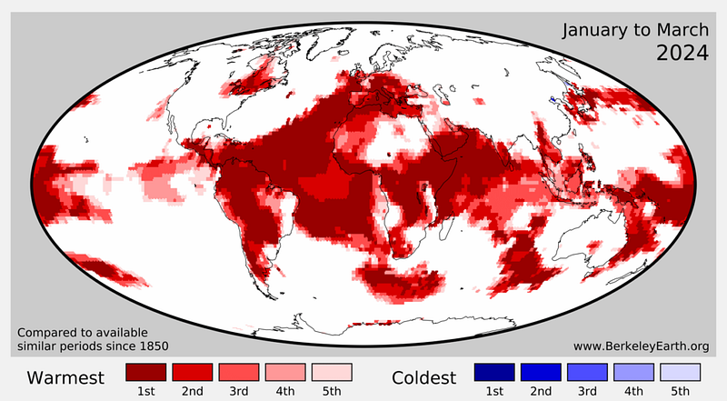 Map showing record warm temperatures globally