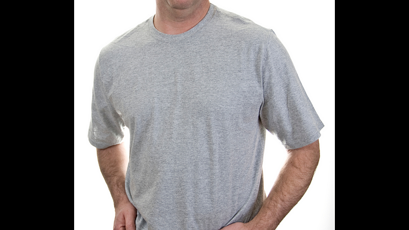 Image of a man in a poorly fitting t-shirt